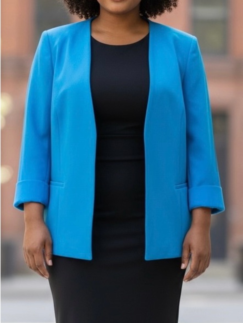 Kasper Bright Blue Open-Front Blazer